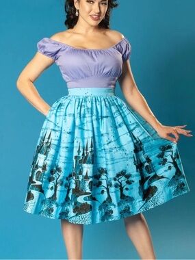 Pinup Couture Bella Blue Castle Print Circle Skirt… Gorgeous!